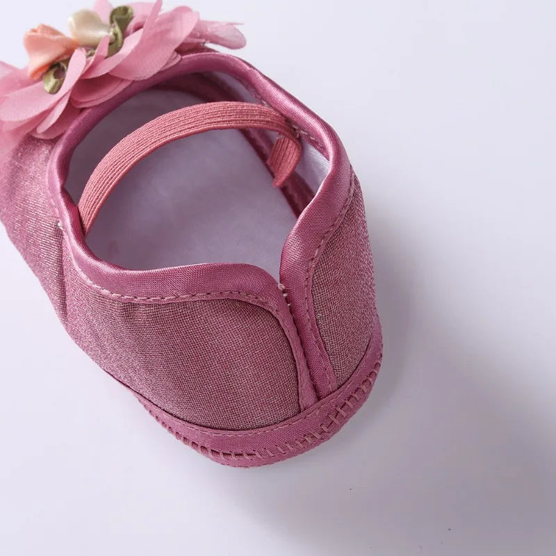 Spring Autumn Soft Sole Baby Shoes Hairband Set Baby Shoes 0-1Year Old Newborn Princess Rose Flower Dress Shoes Birthday Gift