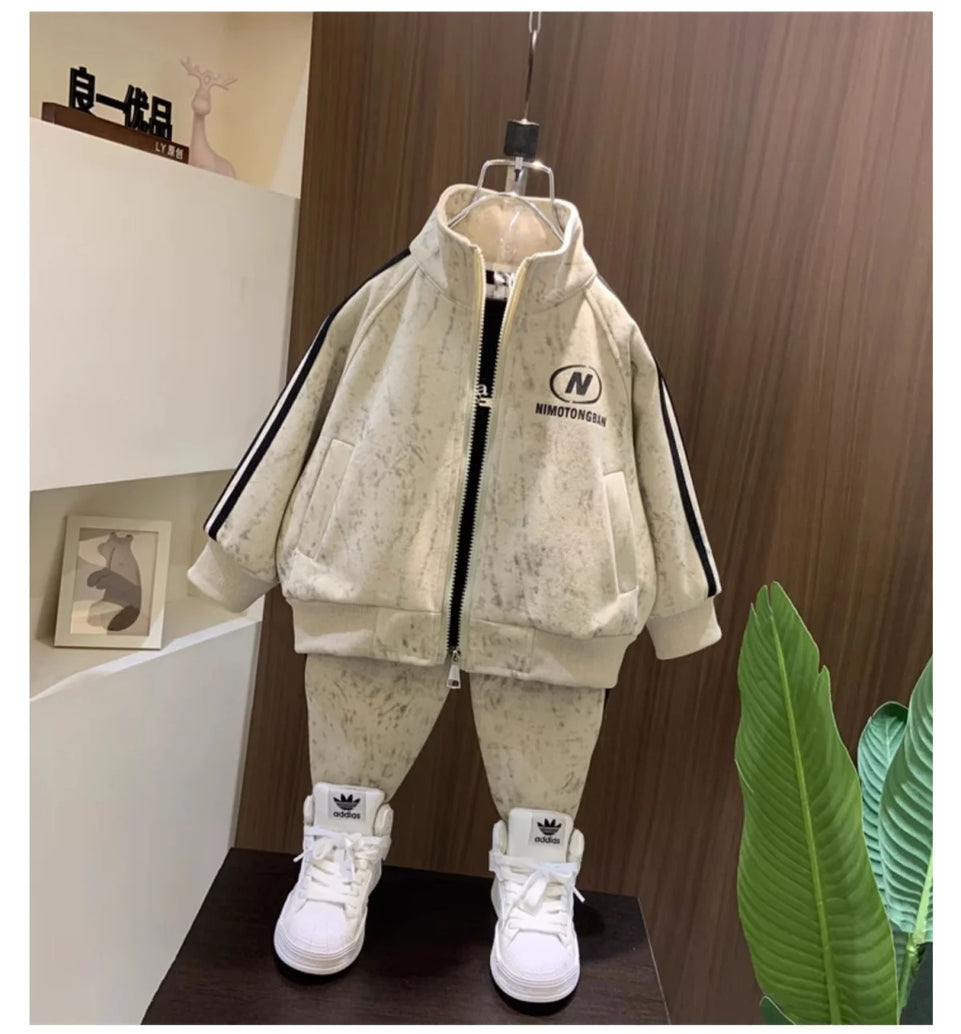 Spring and Autumn Boys' Sportswear Set 2025 New Children's Baby Clothes Set Kids Coat Pants 2pcs