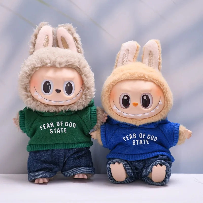 Clothes only] one or two generations of blind box Labubu sitting party fashion baby clothes casual hooded sweater jeans Labubu