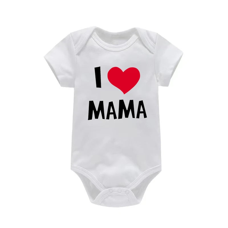 I Love Mama & Papa Funny Baby Romper T-shirt Crawling Clothes Triangle Onesies Newborn Baby Clothes Onesies for Babies