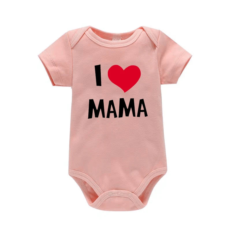 I Love Mama & Papa Funny Baby Romper T-shirt Crawling Clothes Triangle Onesies Newborn Baby Clothes Onesies for Babies