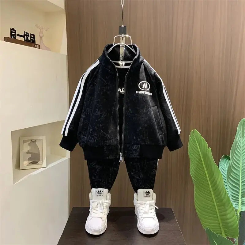 Spring and Autumn Boys' Sportswear Set 2025 New Children's Baby Clothes Set Kids Coat Pants 2pcs