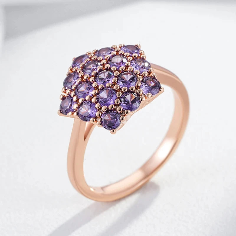 Full Paved Purple Zircon Star Rings for Women 585 Gold Plated Personality Girls Accessories Party Daily Luxury Costume Jewelry