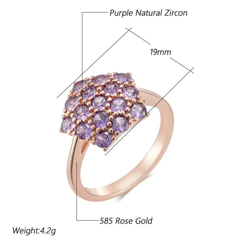Full Paved Purple Zircon Star Rings for Women 585 Gold Plated Personality Girls Accessories Party Daily Luxury Costume Jewelry