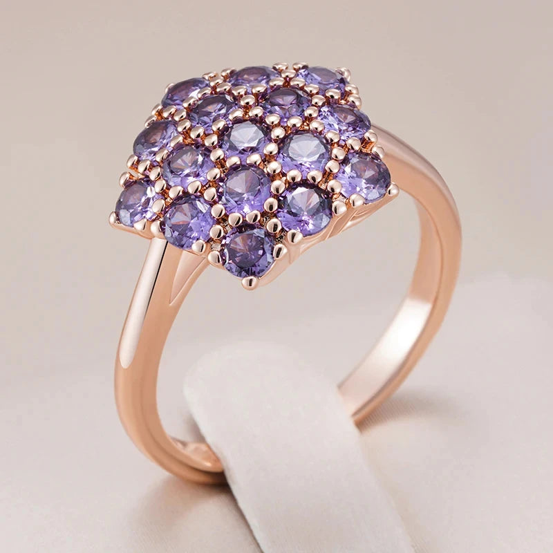 Full Paved Purple Zircon Star Rings for Women 585 Gold Plated Personality Girls Accessories Party Daily Luxury Costume Jewelry