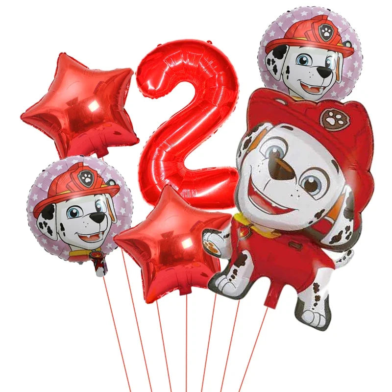 6pcs Cartoon Paw Patrol Theme Foil Balloon Number Balloon Childrens Birthday Party Decoration Baby Gift Party Chase Skye Balloon