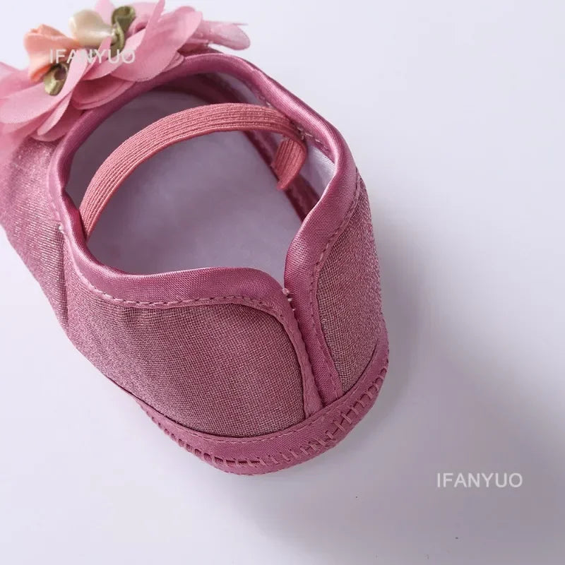 Spring Autumn Soft Sole Baby Shoes Hairband Set Baby Shoes 0-1Year Old Newborn Princess Rose Flower Dress Shoes Birthday Gift
