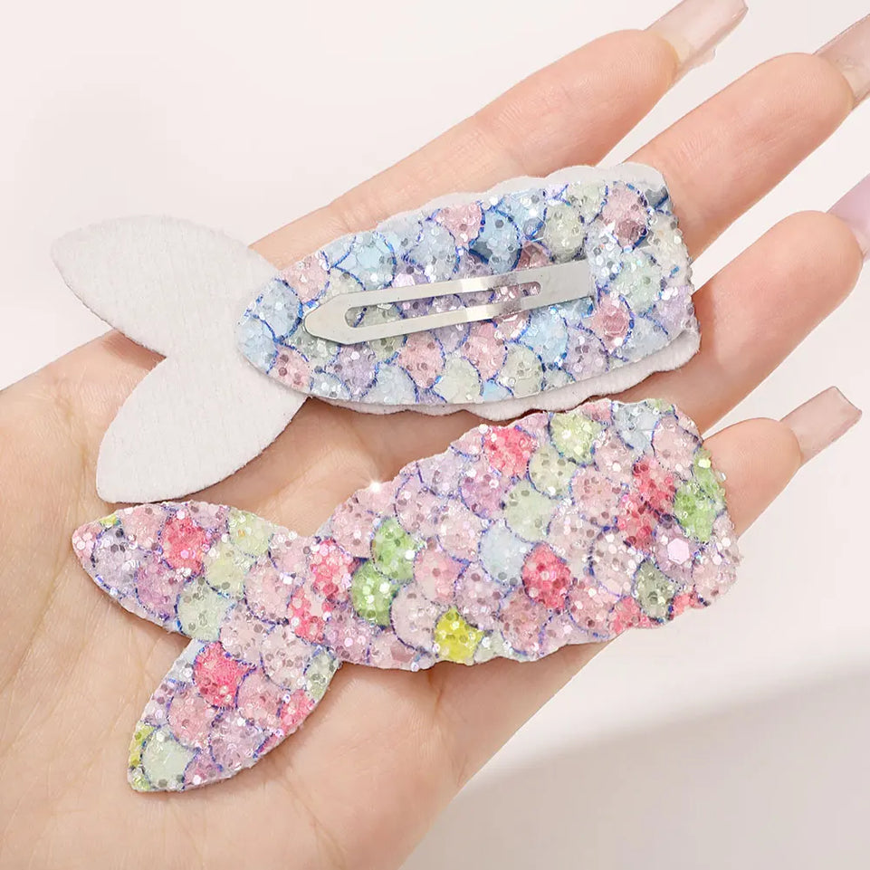 4pcs Kids Sweet Hair Bangs Clip Set Fish Tail Printed Butterfly Hairpins Children BB Clips Barrettes Girls Accessories Headwear