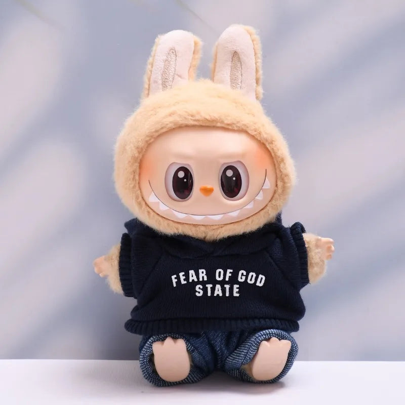 Clothes only] one or two generations of blind box Labubu sitting party fashion baby clothes casual hooded sweater jeans Labubu