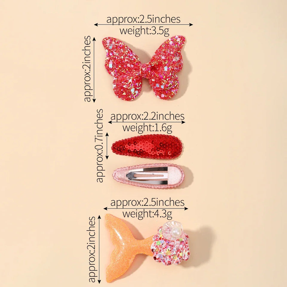 4pcs Kids Sweet Hair Bangs Clip Set Fish Tail Printed Butterfly Hairpins Children BB Clips Barrettes Girls Accessories Headwear