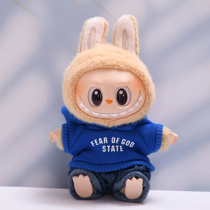 Clothes only] one or two generations of blind box Labubu sitting party fashion baby clothes casual hooded sweater jeans Labubu