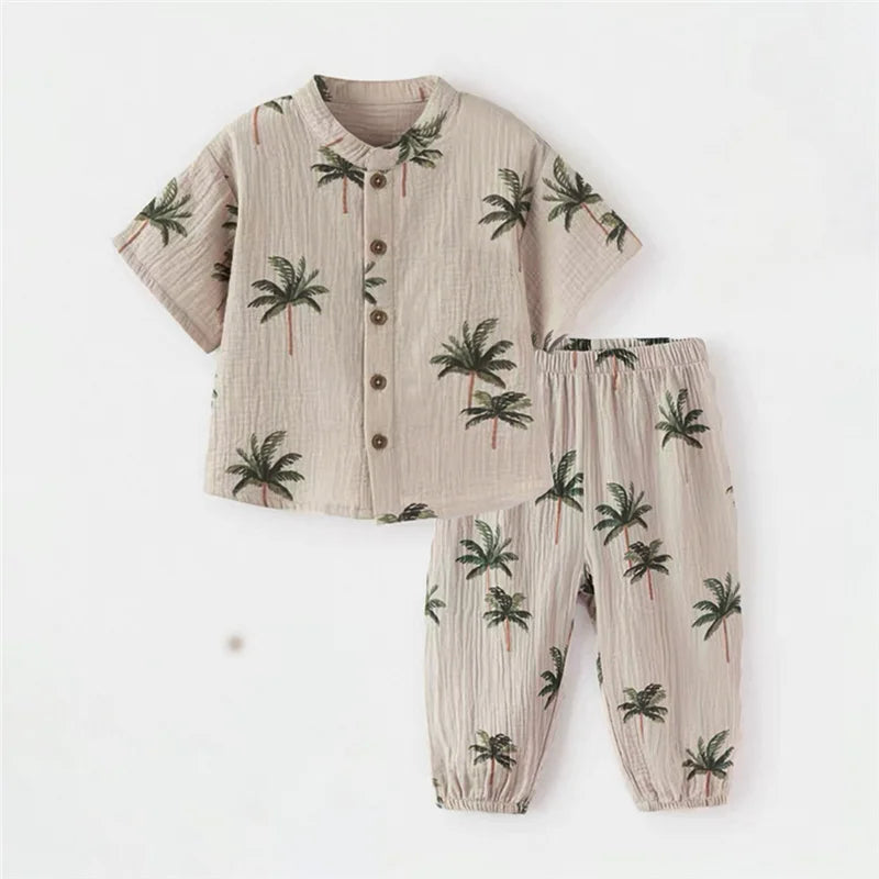 Fashion Printed Kids Baby Clothes Set Summer Organic Cotton Boy Short Sleeve Tshirt + Pant 2Pcs Toddler Boy Clothes