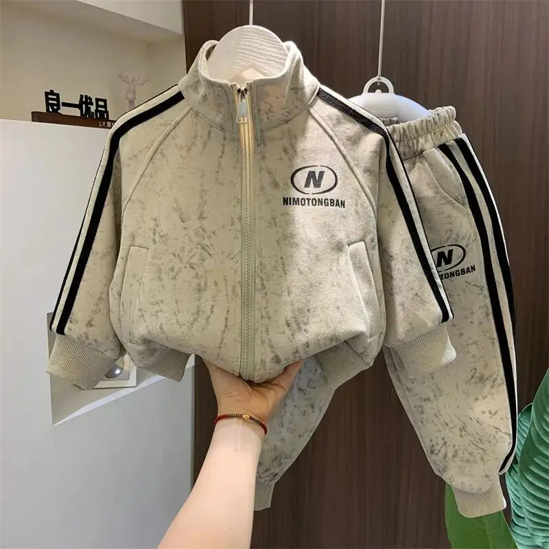 Spring and Autumn Boys' Sportswear Set 2025 New Children's Baby Clothes Set Kids Coat Pants 2pcs