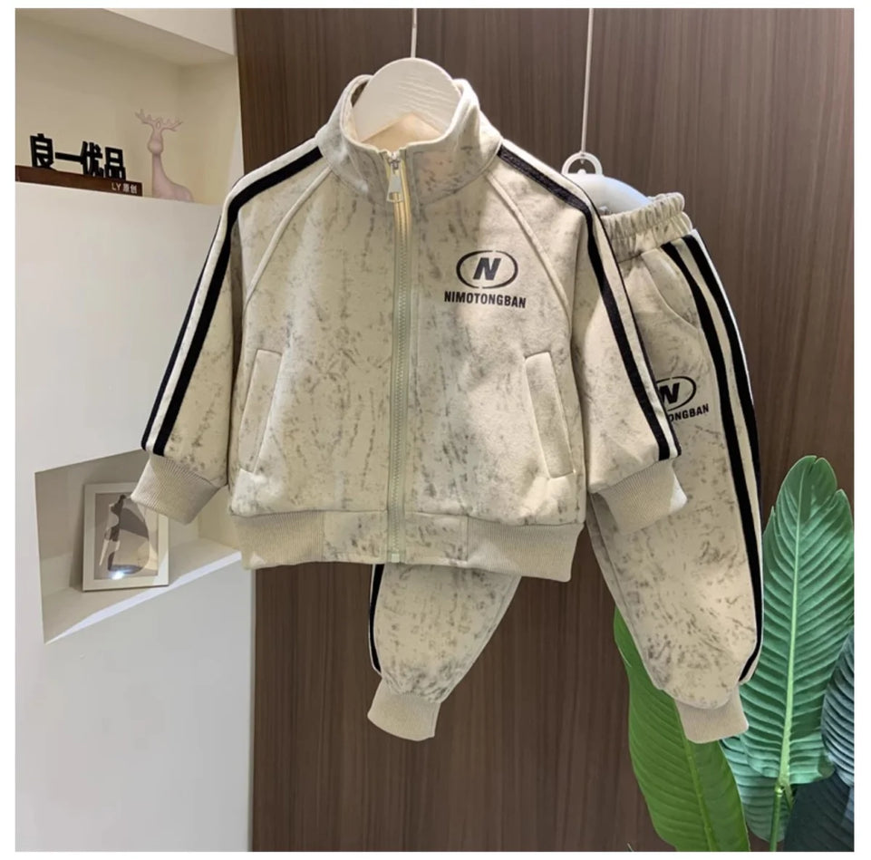 Spring and Autumn Boys' Sportswear Set 2025 New Children's Baby Clothes Set Kids Coat Pants 2pcs