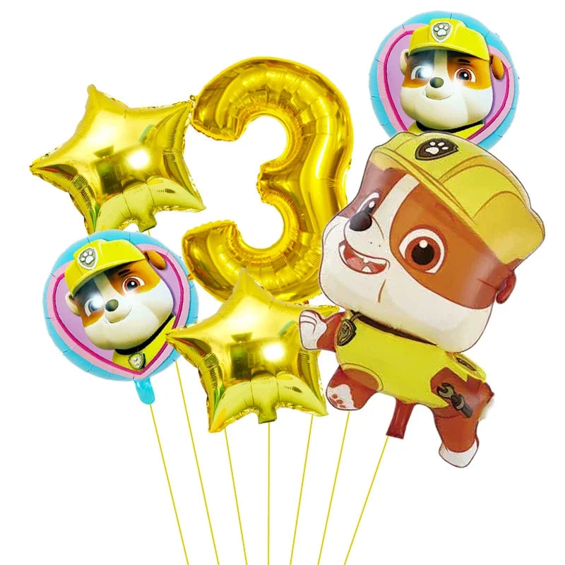 6pcs Cartoon Paw Patrol Theme Foil Balloon Number Balloon Childrens Birthday Party Decoration Baby Gift Party Chase Skye Balloon