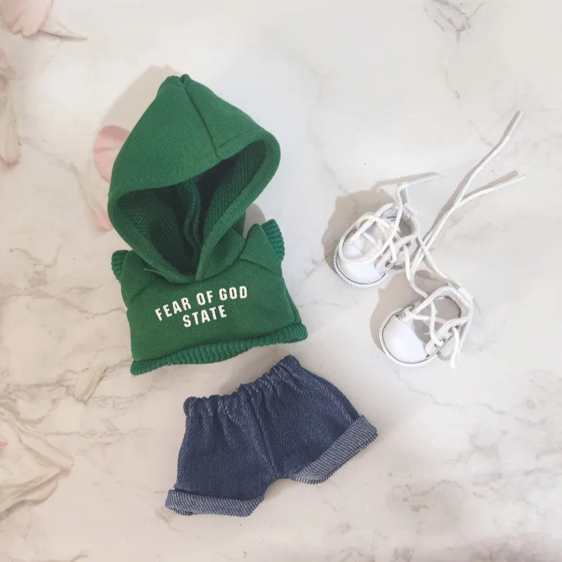 Clothes only] one or two generations of blind box Labubu sitting party fashion baby clothes casual hooded sweater jeans Labubu