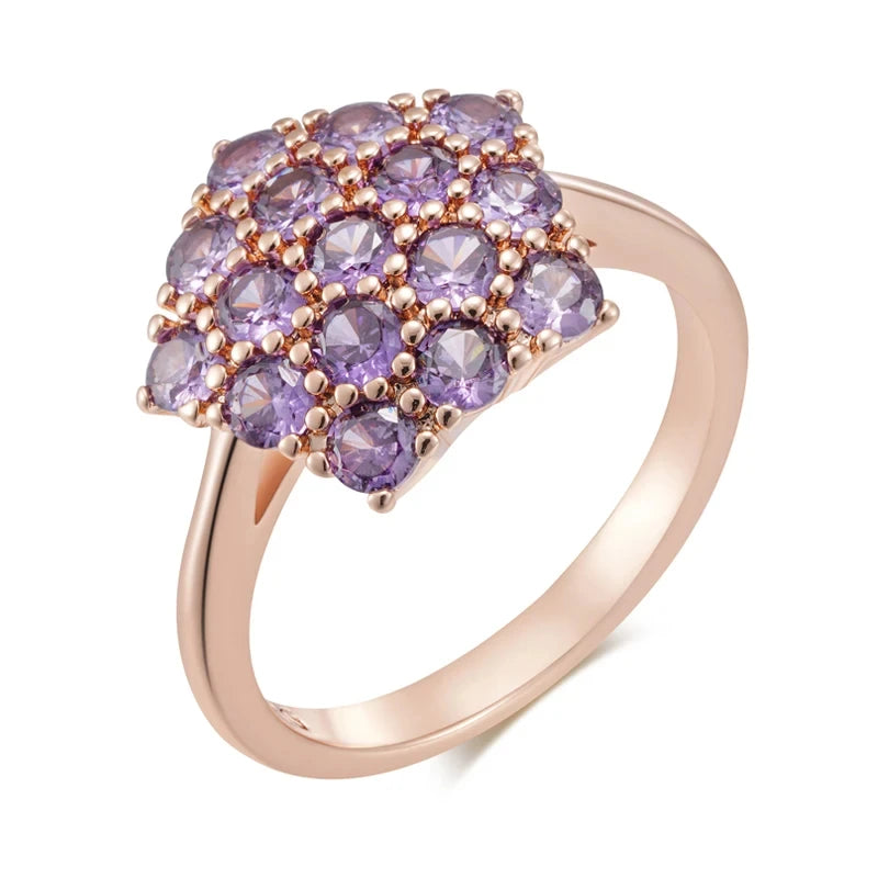 Full Paved Purple Zircon Star Rings for Women 585 Gold Plated Personality Girls Accessories Party Daily Luxury Costume Jewelry