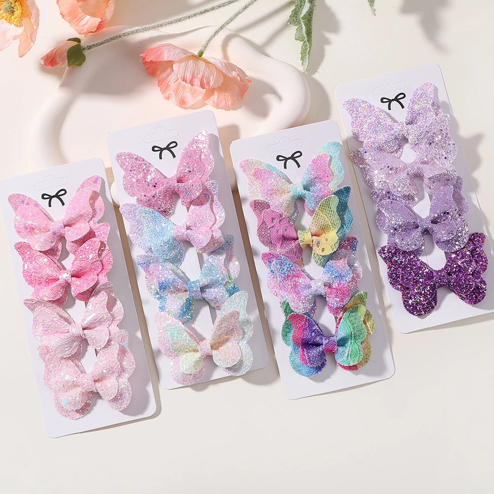 4pcs Kids Sweet Hair Bangs Clip Set Fish Tail Printed Butterfly Hairpins Children BB Clips Barrettes Girls Accessories Headwear