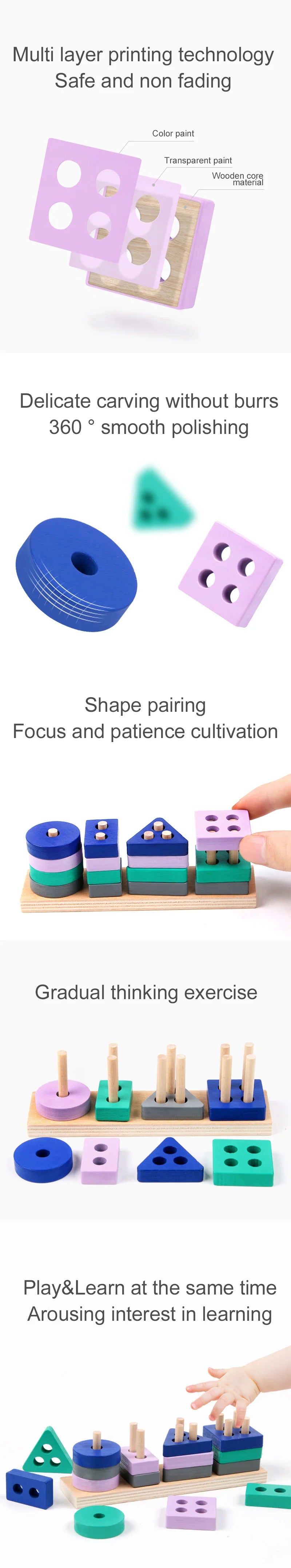 Children Wooden Toys Sleeve Column Montessori Developmental Toy Baby Early Education Building Blocks Shape Cognition TMZ