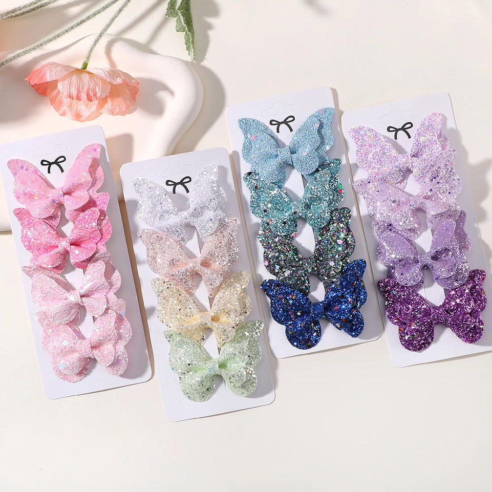 4pcs Kids Sweet Hair Bangs Clip Set Fish Tail Printed Butterfly Hairpins Children BB Clips Barrettes Girls Accessories Headwear