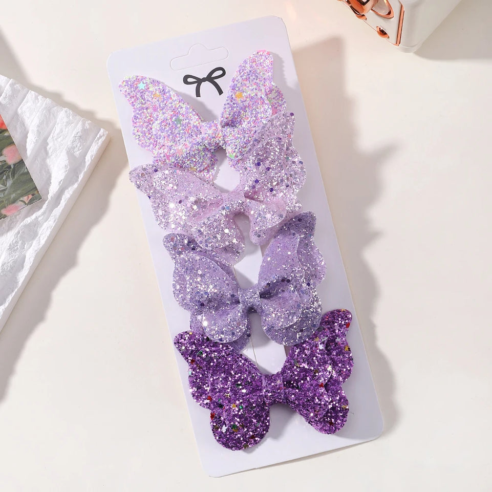 4pcs Kids Sweet Hair Bangs Clip Set Fish Tail Printed Butterfly Hairpins Children BB Clips Barrettes Girls Accessories Headwear