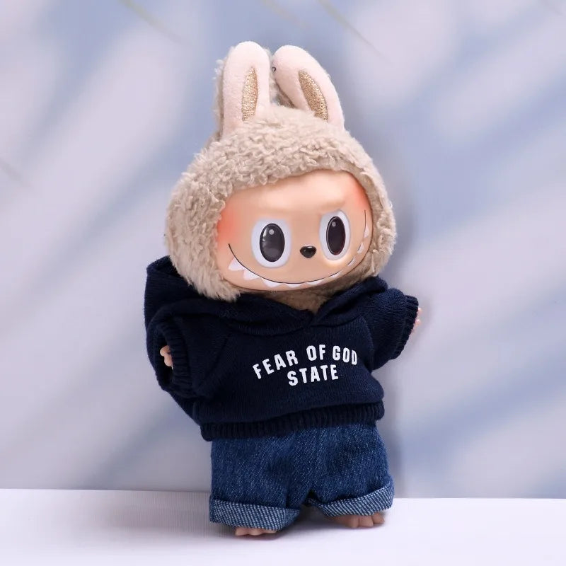 Clothes only] one or two generations of blind box Labubu sitting party fashion baby clothes casual hooded sweater jeans Labubu