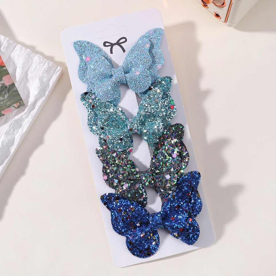4pcs Kids Sweet Hair Bangs Clip Set Fish Tail Printed Butterfly Hairpins Children BB Clips Barrettes Girls Accessories Headwear