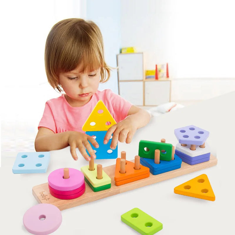 Children Wooden Toys Sleeve Column Montessori Developmental Toy Baby Early Education Building Blocks Shape Cognition TMZ