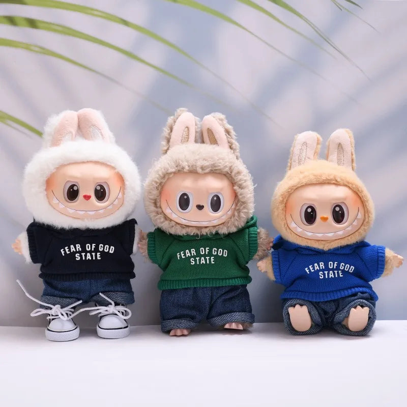 Clothes only] one or two generations of blind box Labubu sitting party fashion baby clothes casual hooded sweater jeans Labubu