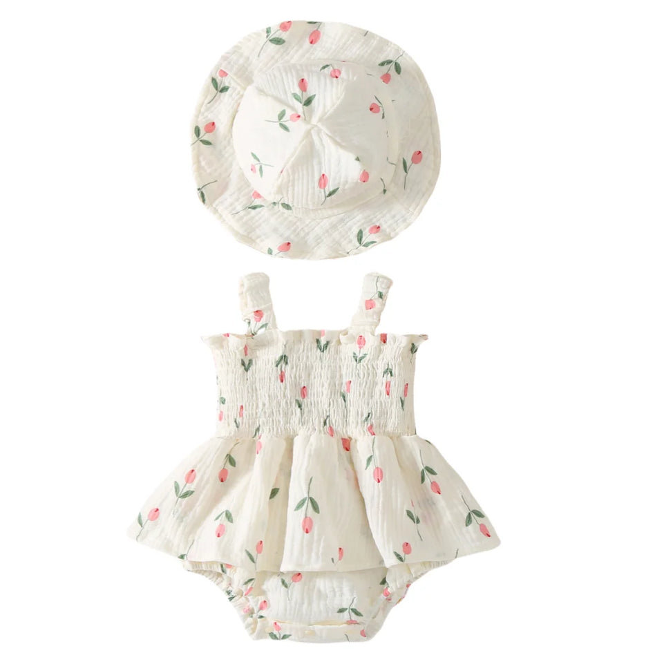 2PCS New Arrival Summer Floral baby clothes Romper Sleeveless Newborn Infant Girl Skirt Jumpsuit Outfit with Hat