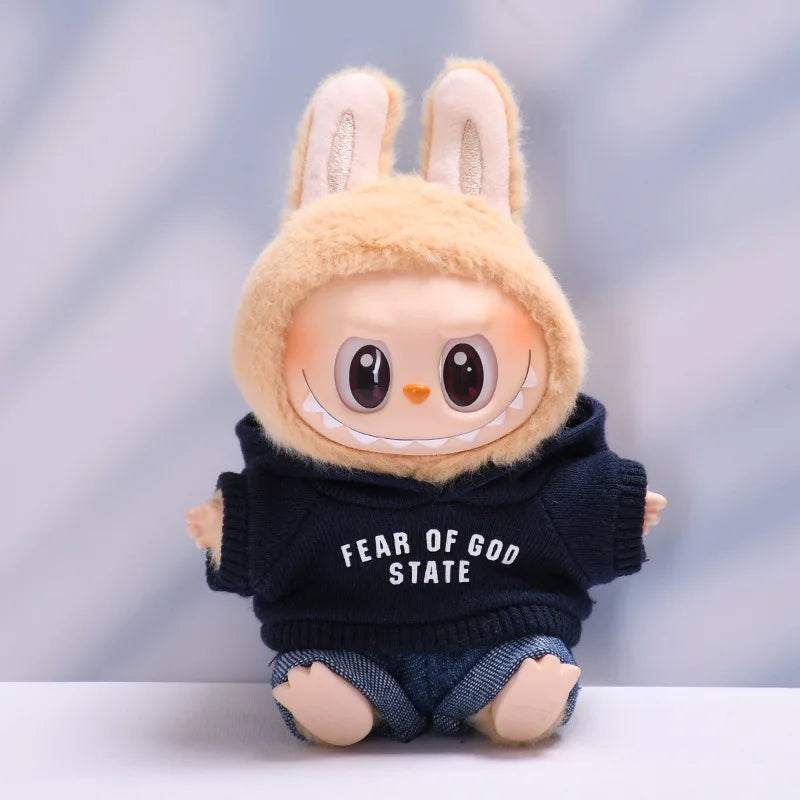 Clothes only] one or two generations of blind box Labubu sitting party fashion baby clothes casual hooded sweater jeans Labubu