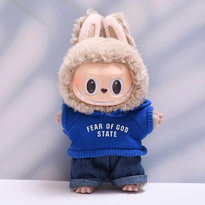 Clothes only] one or two generations of blind box Labubu sitting party fashion baby clothes casual hooded sweater jeans Labubu