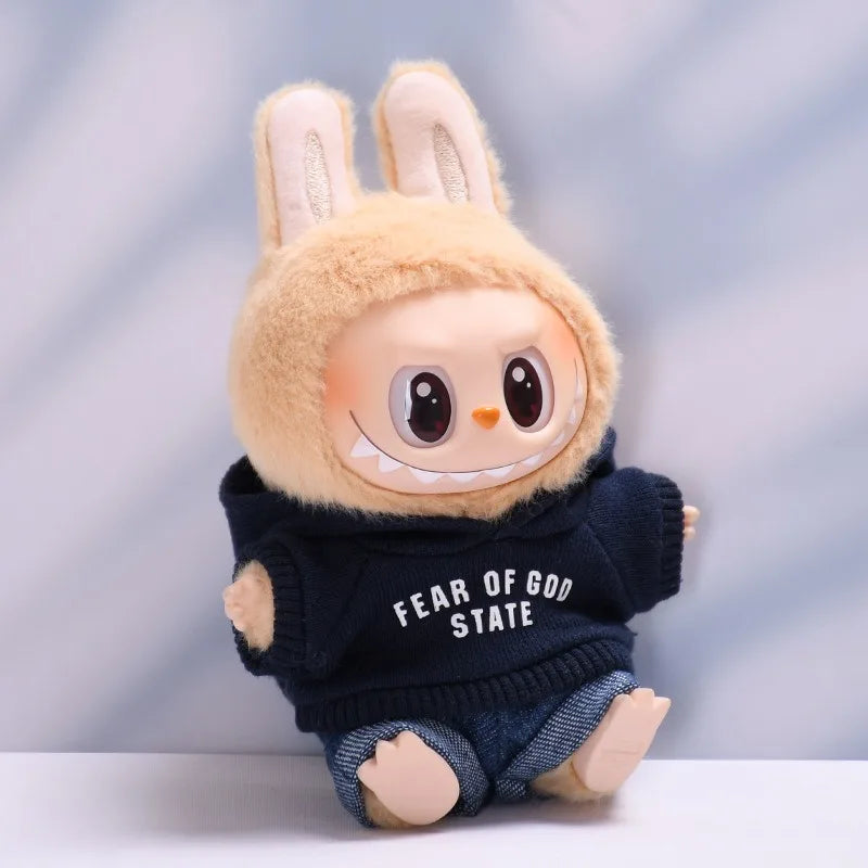 Clothes only] one or two generations of blind box Labubu sitting party fashion baby clothes casual hooded sweater jeans Labubu